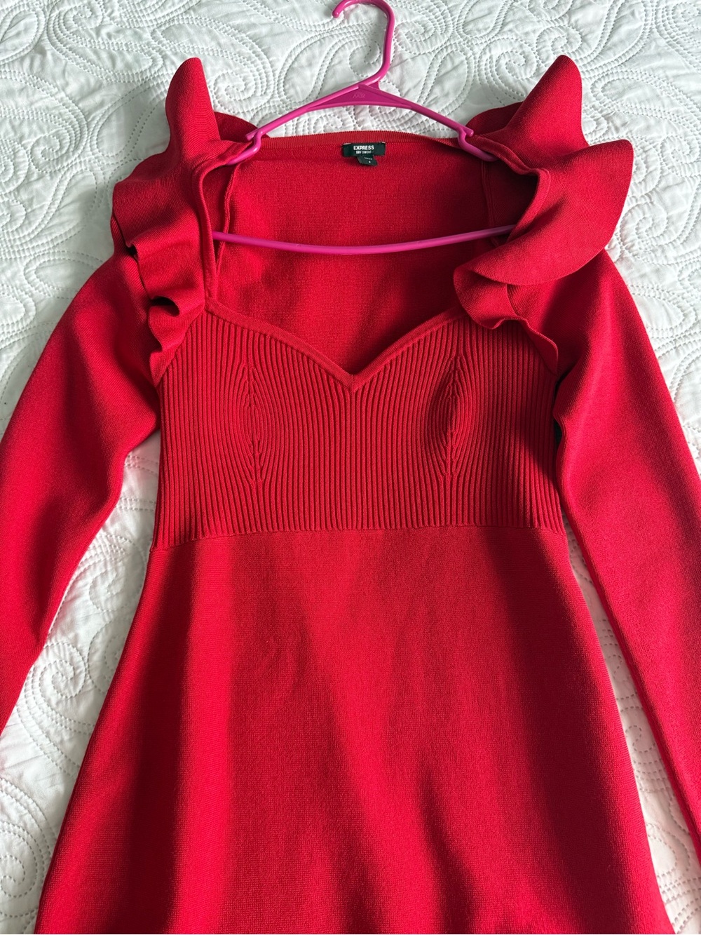 Express red Ruffle Collar Knit Dress - Picture 2 of 7